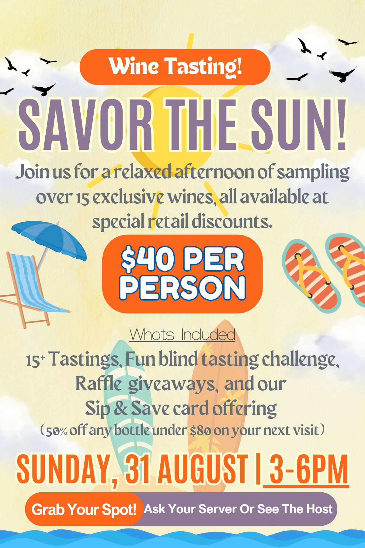 Savor The Sun Wine Tasting Graphic Table Tent